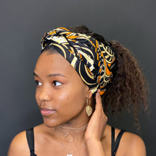 Load image into Gallery viewer, African headwrap - Black / orange Waves

