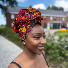 Lade das Bild in den Galerie-Viewer, African headwrap - Red &amp; Yellow Mandala Patchwork
