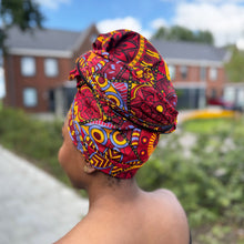 Lade das Bild in den Galerie-Viewer, African headwrap - Red &amp; Yellow Mandala Patchwork
