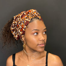 Load image into Gallery viewer, African headwrap - Brown / orange Leaves
