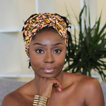 Load image into Gallery viewer, African headwrap - Orange / yellow leaf trails
