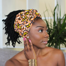 Load image into Gallery viewer, African headwrap - Orange / yellow leaf trails
