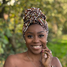 Load image into Gallery viewer, African Brown / white / headwrap

