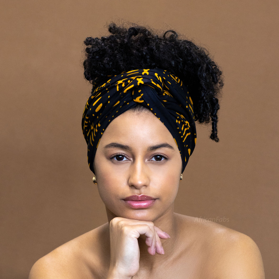 Afrikanisches schwarz/gelbes Bogolan Kopftuch