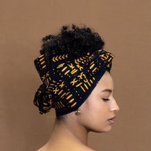 Lade das Bild in den Galerie-Viewer, Afrikanisches schwarz/gelbes Bogolan Kopftuch
