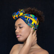 Load image into Gallery viewer, African Blue / Orange kente headwrap
