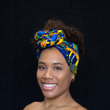 Load image into Gallery viewer, African Blue / Orange kente headwrap
