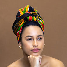 Lade das Bild in den Galerie-Viewer, Schwarzer / panafrikanischer Kente Kopftuch
