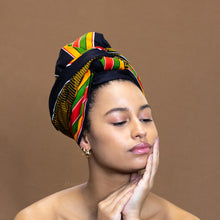 Lade das Bild in den Galerie-Viewer, Schwarzer / panafrikanischer Kente Kopftuch
