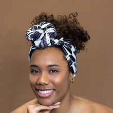 Load image into Gallery viewer, African Black &amp; White Kente headwrap

