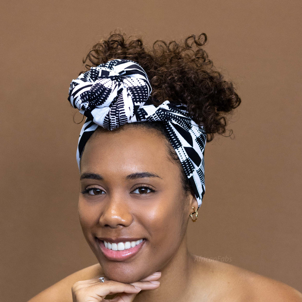 African Black & White Kente headwrap