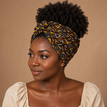 Afbeelding in Gallery-weergave laden, African headwrap - Brown Bogolan Geometry
