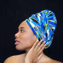 Load image into Gallery viewer, African Blue &amp; White Kente headwrap
