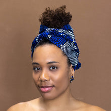 Lade das Bild in den Galerie-Viewer, Afrikanisches Kopftuch mit königsblauen Diamanten
