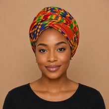 Lade das Bild in den Galerie-Viewer, African headwrap - Yellow Blue Kente Print Ghana
