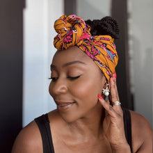 Lade das Bild in den Galerie-Viewer, African headwrap - Mustard &amp; Pink Botanical Flow
