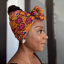Lade das Bild in den Galerie-Viewer, African headwrap - Mustard &amp; Pink Botanical Flow
