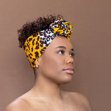 Load image into Gallery viewer, African Panter orange / turquoise headwrap
