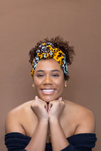 Load image into Gallery viewer, African Panter orange / turquoise headwrap
