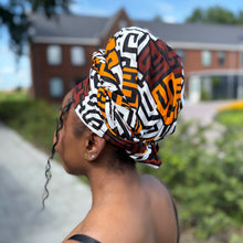 Lade das Bild in den Galerie-Viewer, African headwrap - Brown &amp; Yellow-Orange Kuba Blocks Congo
