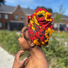 Lade das Bild in den Galerie-Viewer, African headwrap - Red Flowers
