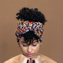 Load image into Gallery viewer, African Red / Orange Bogolan / Mud headwrap
