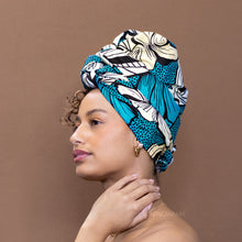 Charger l&#39;image dans la galerie, Foulard africain en fleurs turquoise foncé
