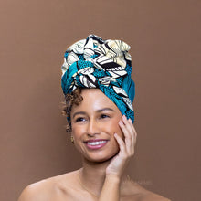 Load image into Gallery viewer, African Dark turquoise flower headwrap
