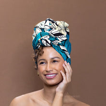 Charger l&#39;image dans la galerie, Foulard africain en fleurs turquoise foncé
