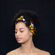 Afbeelding in Gallery-weergave laden, Afrikaanse zwart/gele sunburst Hoofddoek
