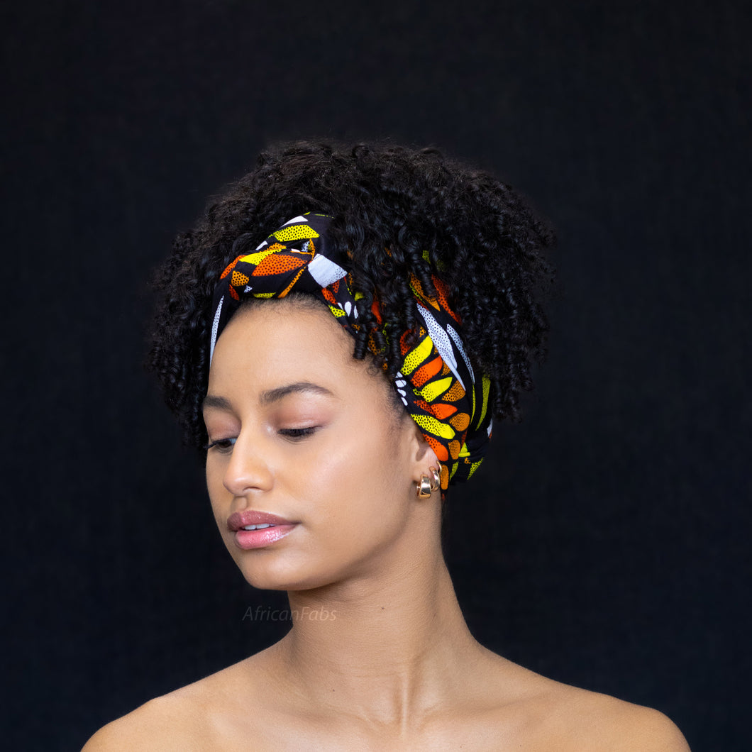 Afrikanisches schwarz/gelbes Sunburst Kopftuch