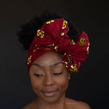 Load image into Gallery viewer, African headwrap - Red flowers
