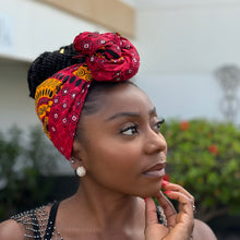 Load image into Gallery viewer, African headwrap - Red Dotted Patterns
