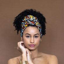 Load image into Gallery viewer, African Mustard / White Bogolan / Mud headwrap
