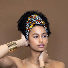 Load image into Gallery viewer, African Mustard / White Bogolan / Mud headwrap
