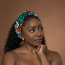 Lade das Bild in den Galerie-Viewer, African headwrap - Teal Yellow Kuba Blocks Congo
