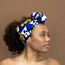 Afbeelding in Gallery-weergave laden, Afrikaanse blauw/gele Samaka Hoofddoek

