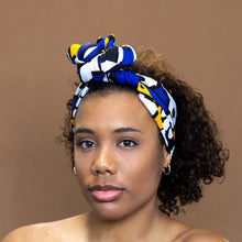 Lade das Bild in den Galerie-Viewer, Afrikanisches blau/gelbes Samaka Kopftuch
