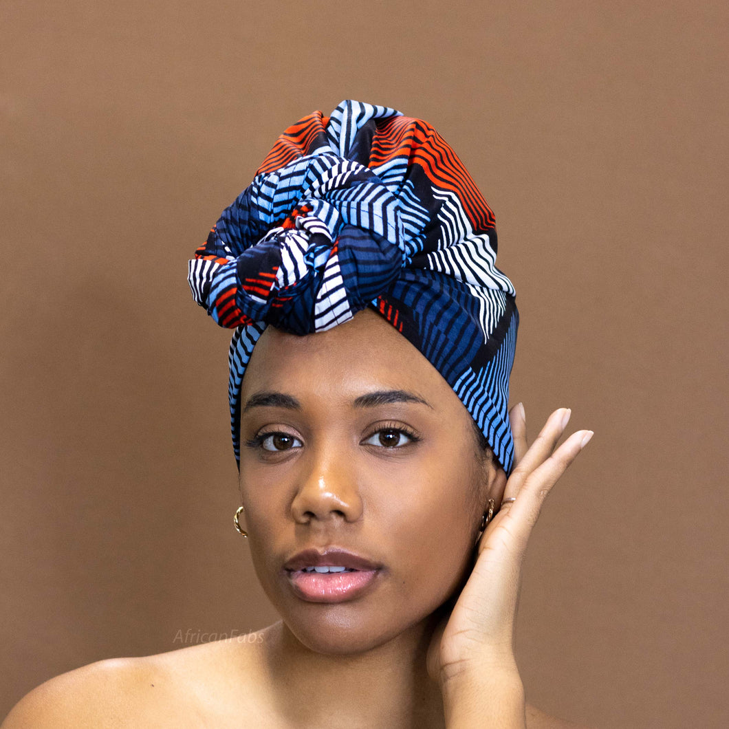 African Blue / Red Swirl headwrap