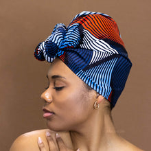 Load image into Gallery viewer, African Blue / Red Swirl headwrap
