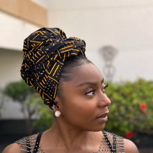 Load image into Gallery viewer, African headwrap - Black / Yellow X Bogolan
