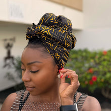 Load image into Gallery viewer, African headwrap - Black / Yellow X Bogolan
