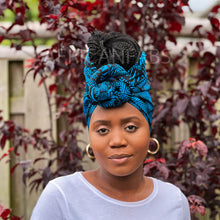 Load image into Gallery viewer, African Blue bogolan / mud cloth headwrap
