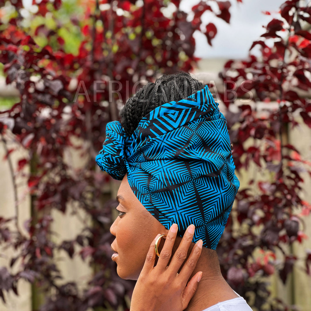 African Blue bogolan / mud cloth headwrap