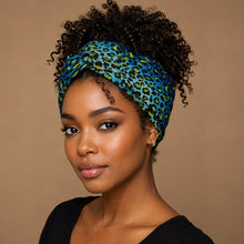 Load image into Gallery viewer, African headwrap - Blue Leopard Spots
