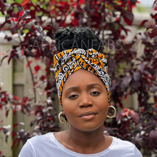 Afbeelding in Gallery-weergave laden, African Black / orange bogolan / mud cloth headwrap
