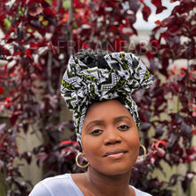 Lade das Bild in den Galerie-Viewer, African Green / white bogolan / mud cloth headwrap
