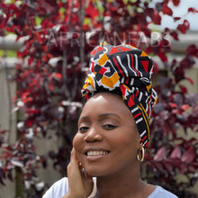 Load image into Gallery viewer, African Black / red bogolan / mud cloth headwrap
