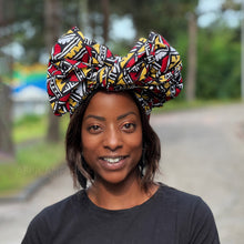 Load image into Gallery viewer, African Black yellow / bordeaux Bogolan / mud cloth headwrap
