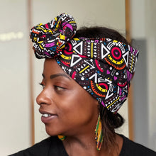 Lade das Bild in den Galerie-Viewer, African Yellow / purple Tribal print Bogolan / mud cloth headwrap
